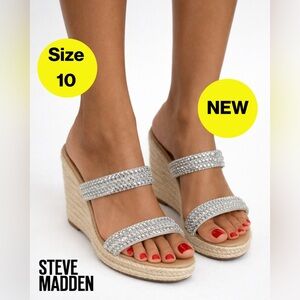 NEW 💎 STEVE MADDEN Rhinestone Glass Espadrille Wedges (Women’s Size 10)